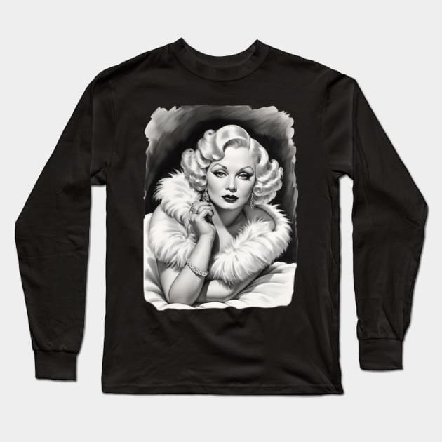 Mae West Black and White Portrait Long Sleeve T-Shirt by Absinthe Society 